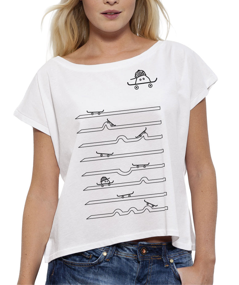 T-shirt SKATE Femme col bateau blanc
