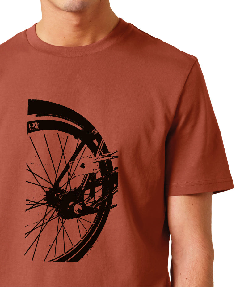 T-SHIRT Roue de vélo LOVE/VELO couleur terre rouge