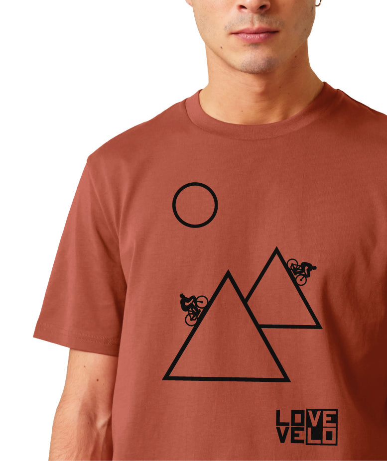 T-shirt Montagnes LOVE/VELO couleur terre rouge