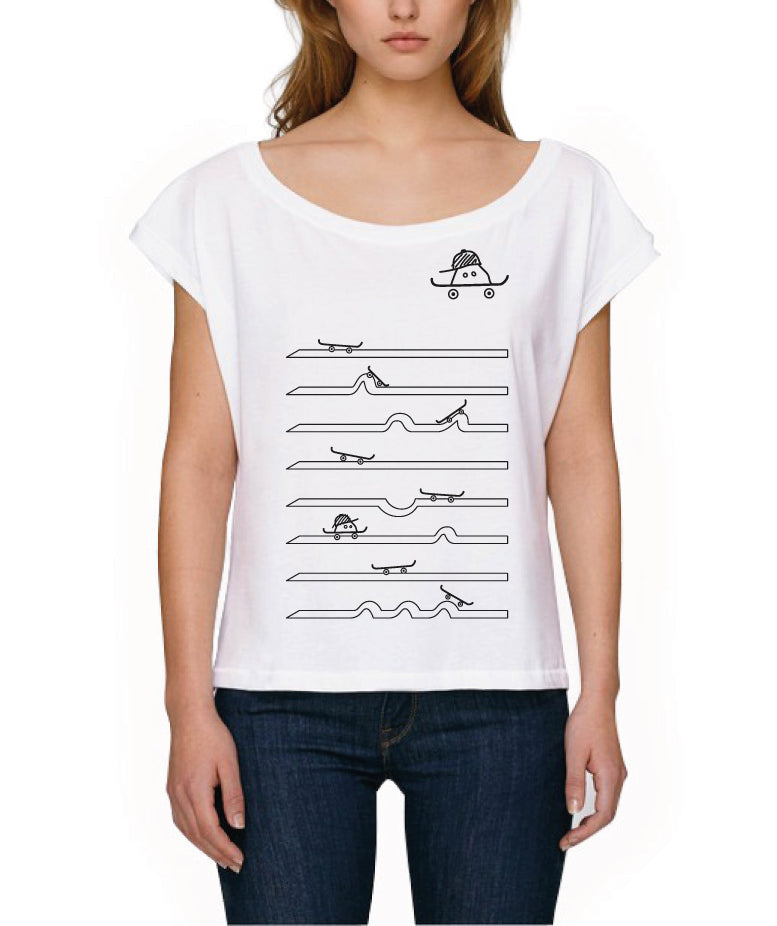 T-shirt SKATE Femme col bateau blanc