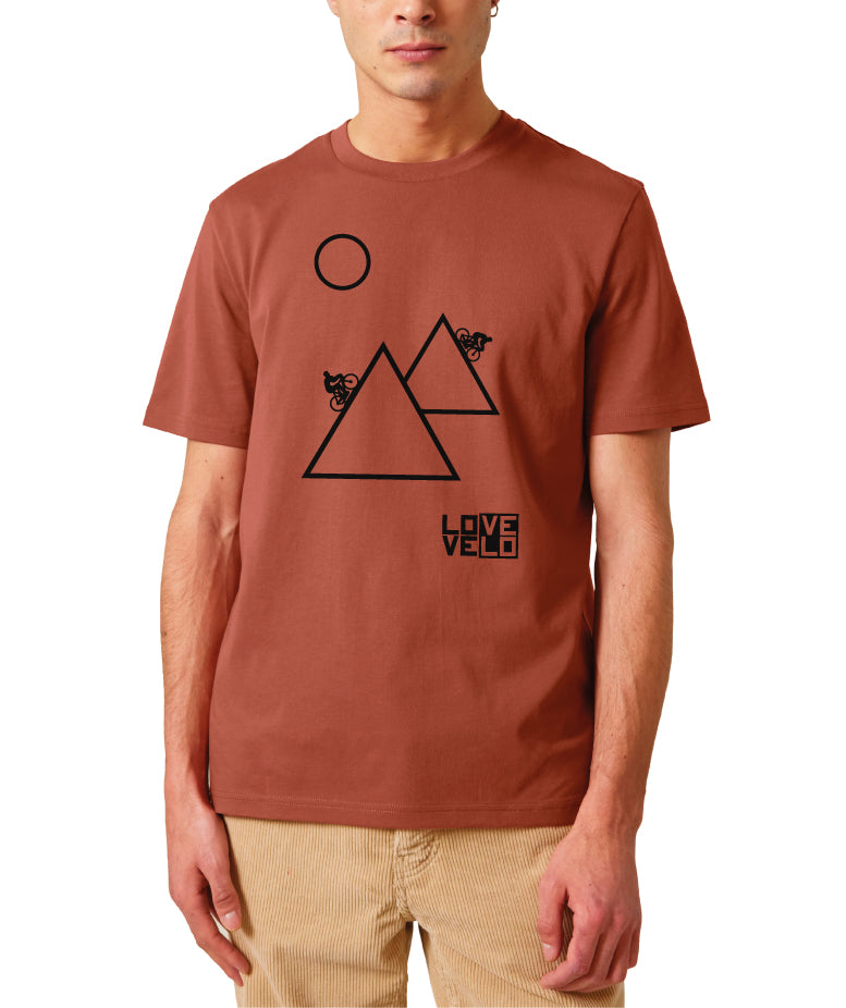 T-shirt Montagnes LOVE/VELO couleur terre rouge