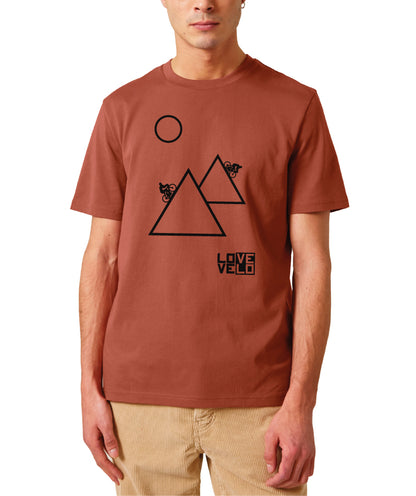 T-shirt Montagnes LOVE/VELO couleur terre rouge
