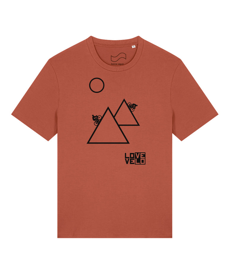 T-shirt Montagnes LOVE/VELO couleur terre rouge