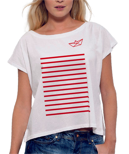 T-shirt Marinière col bateau rouge